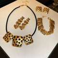 Vintage Alloy Rhinestone Leopard Heart Earrings Necklace Bracelet Jewelry Set For Women view 1