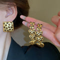 Vintage Alloy Rhinestone Leopard Heart Earrings Necklace Bracelet Jewelry Set For Women view 2