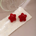 Vintage Glossy Red Acrylic Star Square Round Studs For Women Autumn Winter Hong Kong Style Earrings view 4
