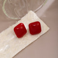 Vintage Glossy Red Acrylic Star Square Round Studs For Women Autumn Winter Hong Kong Style Earrings view 3