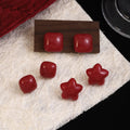 Vintage Glossy Red Acrylic Star Square Round Studs For Women Autumn Winter Hong Kong Style Earrings view 1