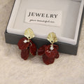 Elegant French Red Enamel Flower Petal Drops With Gold Alloy Shell Studs Luxury Women Earrings view 2