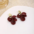 Elegant French Red Enamel Flower Petal Drops With Gold Alloy Shell Studs Luxury Women Earrings view 4