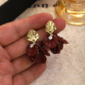 Elegant French Red Enamel Flower Petal Drops With Gold Alloy Shell Studs Luxury Women Earrings view 3