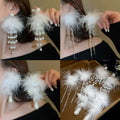 925 Silver Needle Faux Pearl Feather Drop Earrings Chic Floral Teardrop Geometric Light Luxury Jewelry view 1