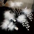 925 Silver Needle Faux Pearl Feather Drop Earrings Chic Floral Teardrop Geometric Light Luxury Jewelry view 2