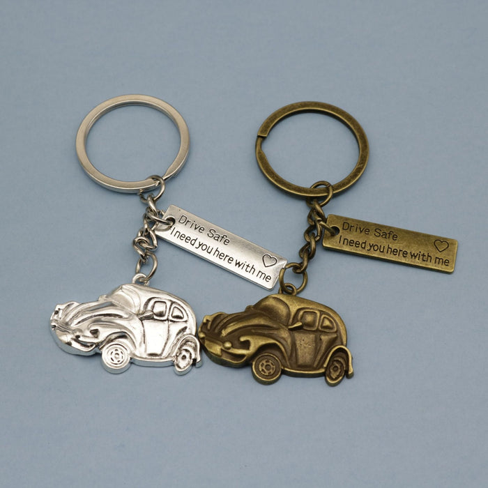 Metal Drive Safe Slogan Keychain Car Key Ring