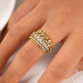 Stackable Geometric Zircon Wheat Ring Set For Women, 5 Piece Light Luxury Wedding Jewelry view 5