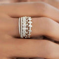 Stackable Geometric Zircon Wheat Ring Set For Women, 5 Piece Light Luxury Wedding Jewelry view 1