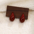 Light Luxury Vintage Glossy Red Enamel Acrylic Irregular Candy Bean Silver Pin Stud Earrings view 2