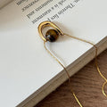 Stainless Steel U-Shaped Tiger Eye Stone Sweater Necklace Vintage Maillard Geometric Pendant view 2