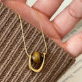 Stainless Steel U-Shaped Tiger Eye Stone Sweater Necklace Vintage Maillard Geometric Pendant view 4