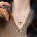 Stainless Steel U-Shaped Tiger Eye Stone Sweater Necklace Vintage Maillard Geometric Pendant view 3