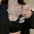 Light Luxury Metal Leaf Necklace And Earrings Jewelry Set Statement Collarbone Chain view 1
