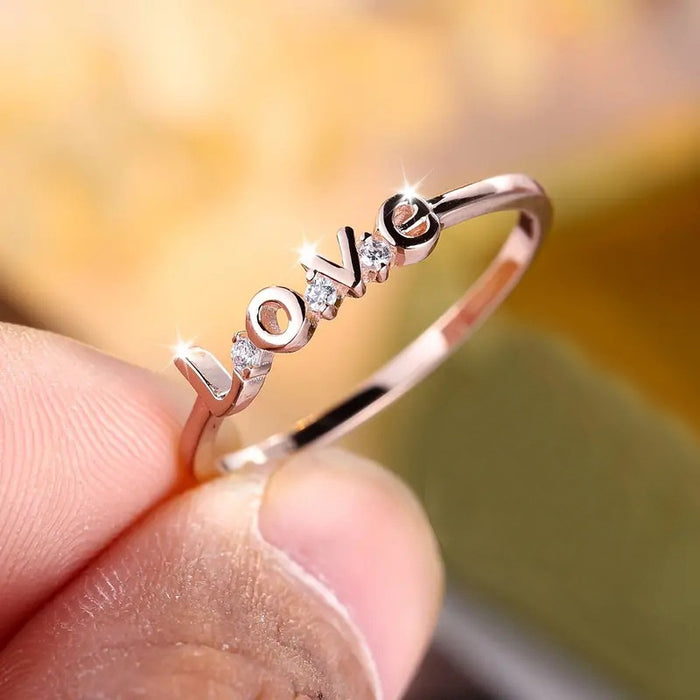 Love Theme Micro Pave Zircon Ring For Women Minimalist Elegant Valentine's Jewelry