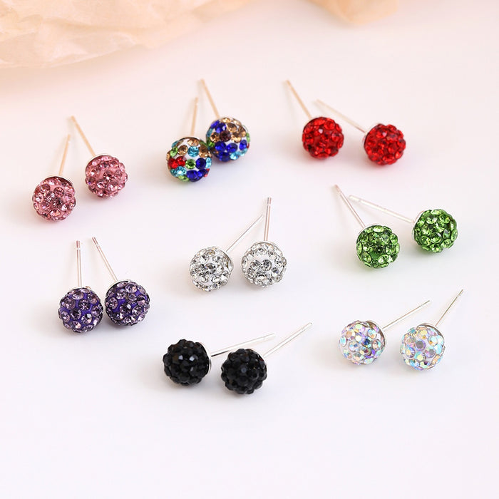 Luxury Multicolor Rhinestone Shamballa Ball Studs Silver Needle Crystal Fashion Earrings