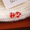 Cute Acrylic Heart Studs With Random Animal Print Silver Needle Sweet Winter Fashion Earrings view 2