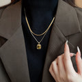 Copper Oval Tiger Eye Stone Necklace For Women Maillard Light Luxury Geometric Collarbone Chain view 3