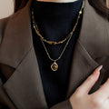 Copper Oval Tiger Eye Stone Necklace For Women Maillard Light Luxury Geometric Collarbone Chain view 4