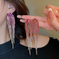 Chic Copper Geometric Rhinestone Tassel Drop Earrings With Silver Pins view 4