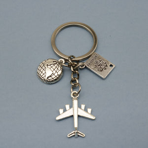 Metal Airplane Passport Globe Keychain Travel Bag Charm