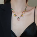 Light Luxury Copper Zircon Flower Leaf Teardrop Pendant Necklace Earrings Jewelry Set view 4