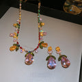 Light Luxury Copper Zircon Flower Leaf Teardrop Pendant Necklace Earrings Jewelry Set view 3