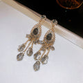Chic Glass Teardrop Tassel Drop Earrings With Rhinestone Geometric Bohemian Vintage Design view 4