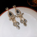 Chic Glass Teardrop Tassel Drop Earrings With Rhinestone Geometric Bohemian Vintage Design view 2