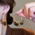 Copper Maillard Leopard Print Hoop Earrings With Silver Pins, Retro Light Luxury Round Ear Jewelry view 1