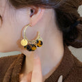 Copper Maillard Leopard Print Hoop Earrings With Silver Pins, Retro Light Luxury Round Ear Jewelry view 3
