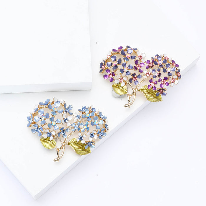 Alloy Enamel Double Hydrangea Brooch For Women's Fashion Apparel