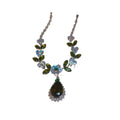 Copper Zircon Flower Leaf Teardrop Pendant Necklace Earrings Jewelry Set For Women view 5