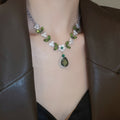 Copper Zircon Flower Leaf Teardrop Pendant Necklace Earrings Jewelry Set For Women view 4