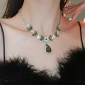 Copper Zircon Flower Leaf Teardrop Pendant Necklace Earrings Jewelry Set For Women view 1