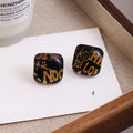 Luxury Vintage Square Acrylic Studs, Random Gold Letter Print Acrylic Fashion Earrings view 2