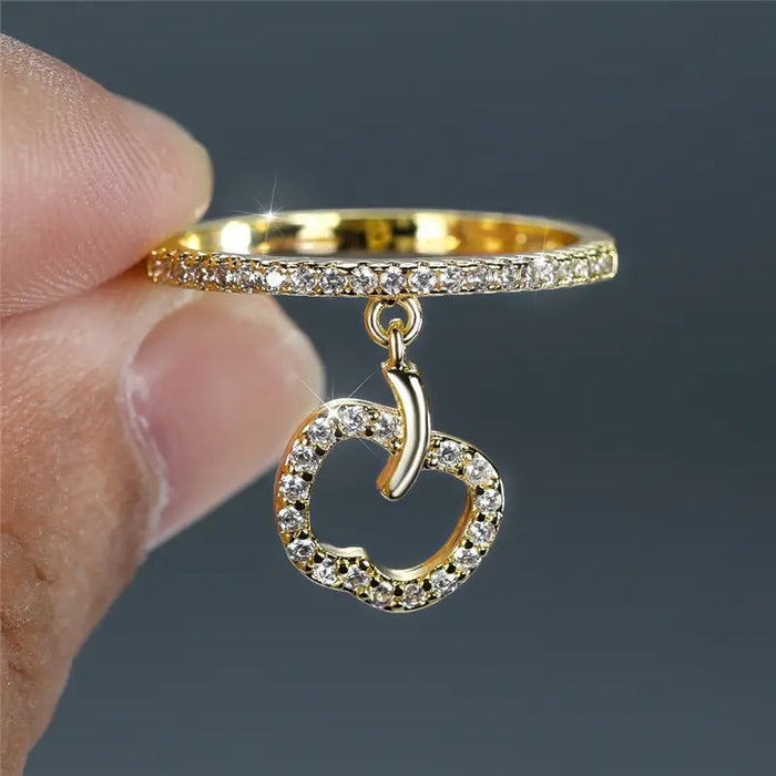 Creative Apple Pendant Ring For Women, Micro Pave Zircon Fresh Sweet Fashion Jewelry