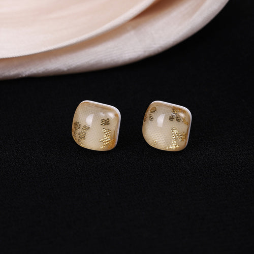 Cute Colorful Square Sugar Acrylic Stud Earrings For Women Light Luxury Random Print Sweet Earrings