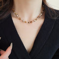 Light Luxury Beaded Tiger Eye Shell Faux Pearl Ring Geometric Choker Necklace For Women view 4