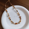Light Luxury Beaded Tiger Eye Shell Faux Pearl Ring Geometric Choker Necklace For Women view 2
