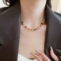 Light Luxury Beaded Tiger Eye Shell Faux Pearl Ring Geometric Choker Necklace For Women view 3