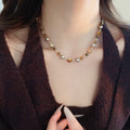 Light Luxury Beaded Tiger Eye Shell Faux Pearl Ring Geometric Choker Necklace For Women view 1