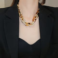 Stainless Steel Leopard Print Square Chain Interlocking Earrings Necklace Bracelet Jewelry Set view 3