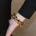 Stainless Steel Leopard Print Square Chain Interlocking Earrings Necklace Bracelet Jewelry Set view 4