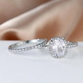 New Luxury Four Prong Inlaid Couple Rings, Geometric Design Women Engagement Jewelry view 1