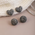 Luxury Korean Silver Needle Grey Rhinestone Heart Round Studs Elegant Sparkle Fashion Earrings view 1