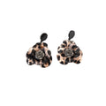 Vintage Leopard Print Acrylic Big Flower Dangle Earrings With Rhinestone Center Luxury Statement Earrings view 5