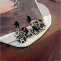 Vintage Leopard Print Acrylic Big Flower Dangle Earrings With Rhinestone Center Luxury Statement Earrings view 2