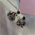 Vintage Leopard Print Acrylic Big Flower Dangle Earrings With Rhinestone Center Luxury Statement Earrings view 4