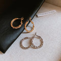 Minimalist Twisted Metal Hoop Earrings With Silver Pins, Geometric Round Light Luxury Ear Jewelry view 4